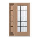 Grills Between Glass 15 Light Flush Glazed Fiberglass Entry Door System with Sidelite - Full Lite, Tan Woodgrain, Black 5/8" Grilles