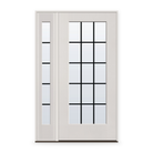 Grills Between Glass 15 Light Flush Glazed Fiberglass Entry Door System with Sidelite - Full Lite, White Satin Smooth, Black 5/8" Grilles