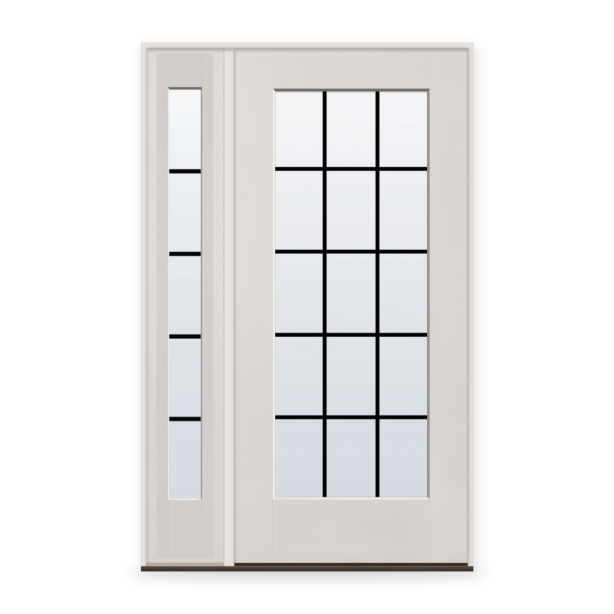 Grills Between Glass 15 Light Flush Glazed Fiberglass Entry Door System with Sidelite - Full Lite, White Satin Smooth, Black 7/8" Grilles