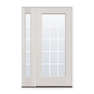 Grills Between Glass 15 Light Flush Glazed Fiberglass Entry Door System with Sidelite - Full Lite, White Satin Smooth, White 5/8" Grilles