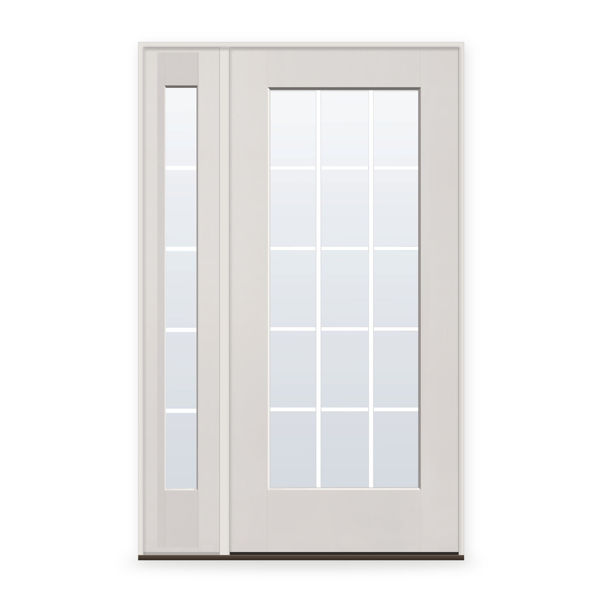 Grills Between Glass 15 Light Flush Glazed Fiberglass Entry Door System with Sidelite - Full Lite, White Satin Smooth, White 7/8" Grilles