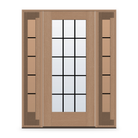 Grills Between Glass 15 Light Flush Glazed Fiberglass Entry Door System with Two Sidelites - Full Lite, Tan Woodgrain, Black 5/8" Grilles