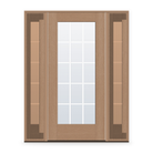 Grills Between Glass 15 Light Flush Glazed Fiberglass Entry Door System with Two Sidelites - Full Lite, Tan Woodgrain, White 7/8" Grilles