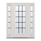 Grills Between Glass 15 Light Flush Glazed Fiberglass Entry Door System with Two Sidelites - Full Lite, White Satin Smooth, Black 5/8" Grilles