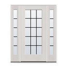 Grills Between Glass 15 Light Flush Glazed Fiberglass Entry Door System with Two Sidelites - Full Lite, White Satin Smooth, Black 7/8" Grilles