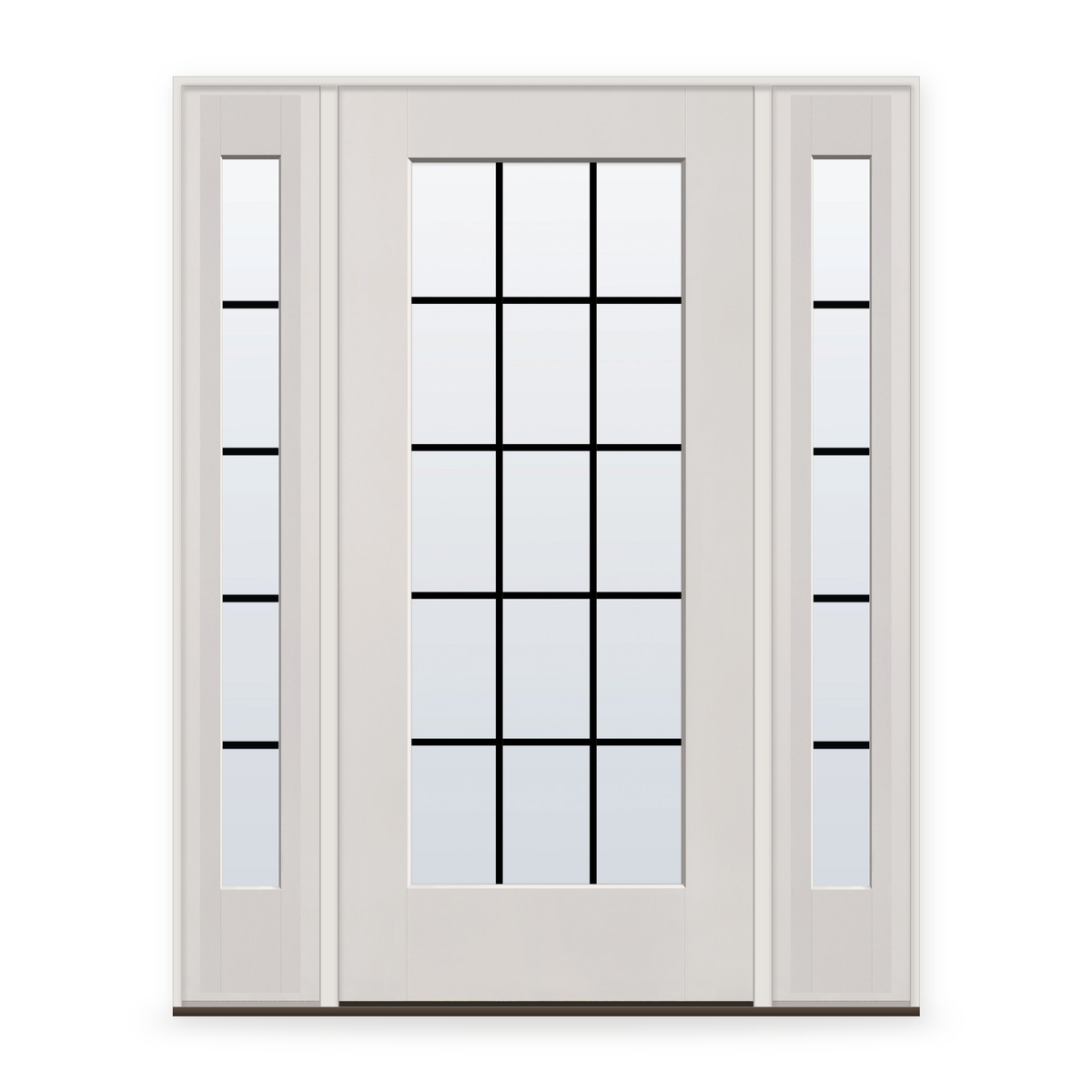 Grills Between Glass 15 Light Flush Glazed Fiberglass Entry Door System with Two Sidelites - Full Lite, White Satin Smooth, Black 7/8" Grilles