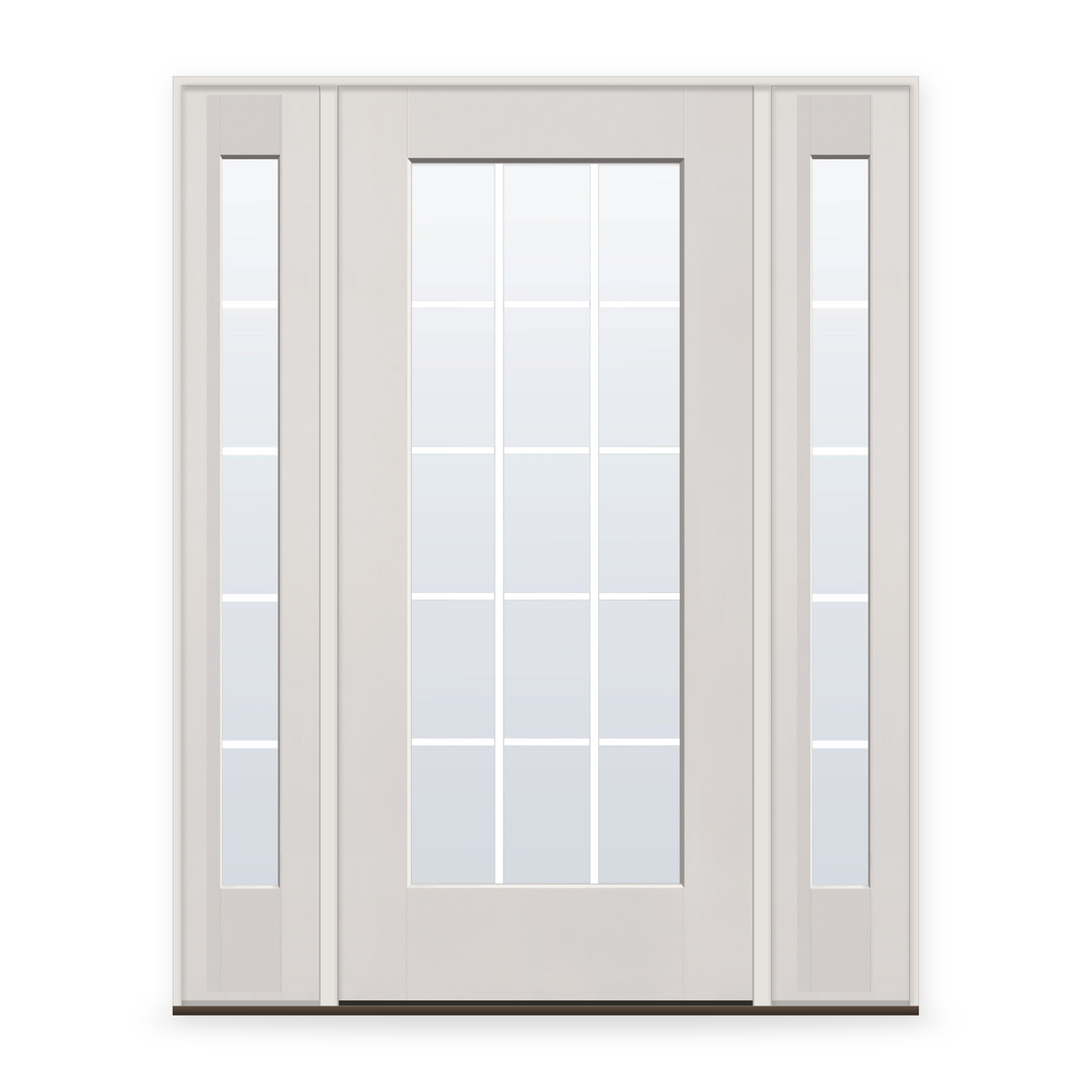 Grills Between Glass 15 Light Flush Glazed Fiberglass Entry Door System with Two Sidelites - Full Lite, White Satin Smooth, White 5/8" Grilles