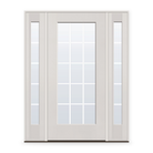 Grills Between Glass 15 Light Flush Glazed Fiberglass Entry Door System with Two Sidelites - Full Lite, White Satin Smooth, White 7/8" Grilles