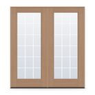 Double Grills Between Glass 18 Light Flush Glazed Fiberglass Entry Door System - Full Lite, Tan Woodgrain, White 7/8" Grilles