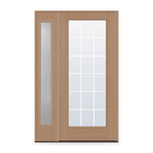 Grills Between Glass 18 Light Flush Glazed Fiberglass Entry Door System with Sidelite - Full Lite, Tan Woodgrain, White 7/8" Grilles