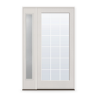 Grills Between Glass 18 Light Flush Glazed Fiberglass Entry Door System with Sidelite - Full Lite, White Satin Smooth, White 7/8" Grilles