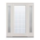Grills Between Glass 18 Light Flush Glazed Fiberglass Entry Door System with Two Sidelites - Full Lite, White Satin Smooth, White 5/8" Grilles