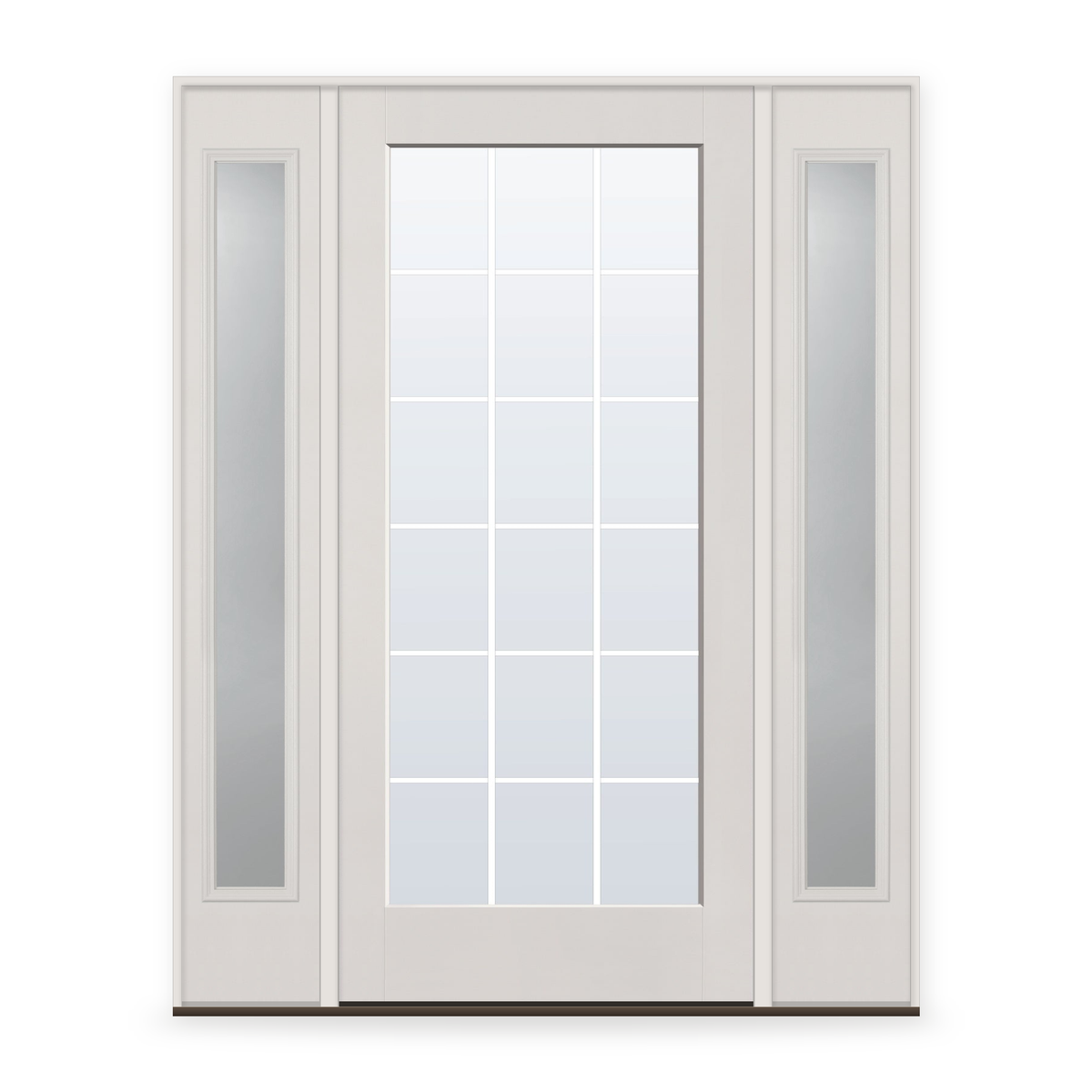 Grills Between Glass 18 Light Flush Glazed Fiberglass Entry Door System with Two Sidelites - Full Lite, White Satin Smooth, White 7/8" Grilles