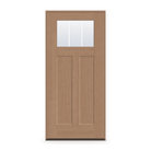 Prehung Grills Between Glass 3 Light Flush Glazed Fiberglass Entry Door System - Craftsman 2 Panel, Tan Woodgrain, White 5/8" Grilles
