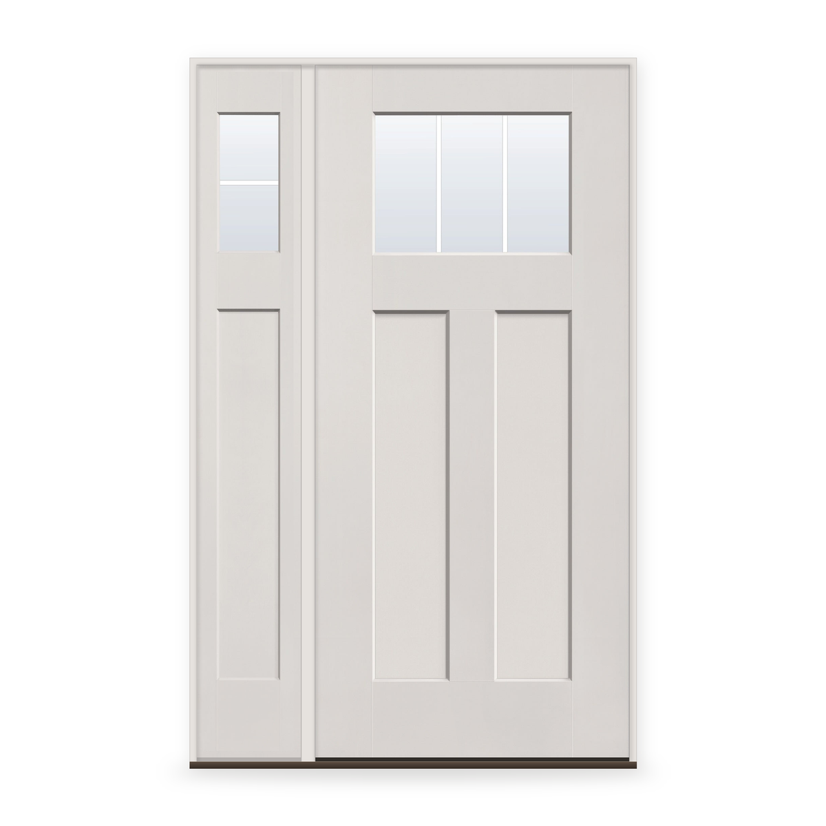 Grills Between Glass 3 Light Flush Glazed Fiberglass Entry Door System with Sidelite - Craftsman 2 Panel, White Satin Smooth, White 5/8" Grilles