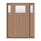 Grills Between Glass 3 Light Flush Glazed Fiberglass Entry Door System with Two Sidelites - Craftsman 2 Panel, Tan Woodgrain, White 5/8" Grilles