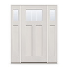 Grills Between Glass 3 Light Flush Glazed Fiberglass Entry Door System with Two Sidelites - Craftsman 2 Panel, White Satin Smooth, White 5/8" Grilles