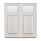 Double Grills Between Glass 3 Light Flush Glazed Fiberglass Entry Door System - Craftsman Plank, White Satin Smooth, White 7/8" Grilles