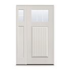 Grills Between Glass 3 Light Flush Glazed Fiberglass Entry Door System with Sidelite - Craftsman Plank, White Satin Smooth, White 5/8" Grilles