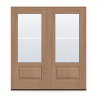 Double Grills Between Glass 4 Light Flush Glazed Fiberglass Entry Door System - 3/4 Lite, Tan Woodgrain, White 5/8" Grilles