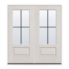 Double Grills Between Glass 4 Light Flush Glazed Fiberglass Entry Door System - 3/4 Lite, White Satin Smooth, Black 7/8" Grilles