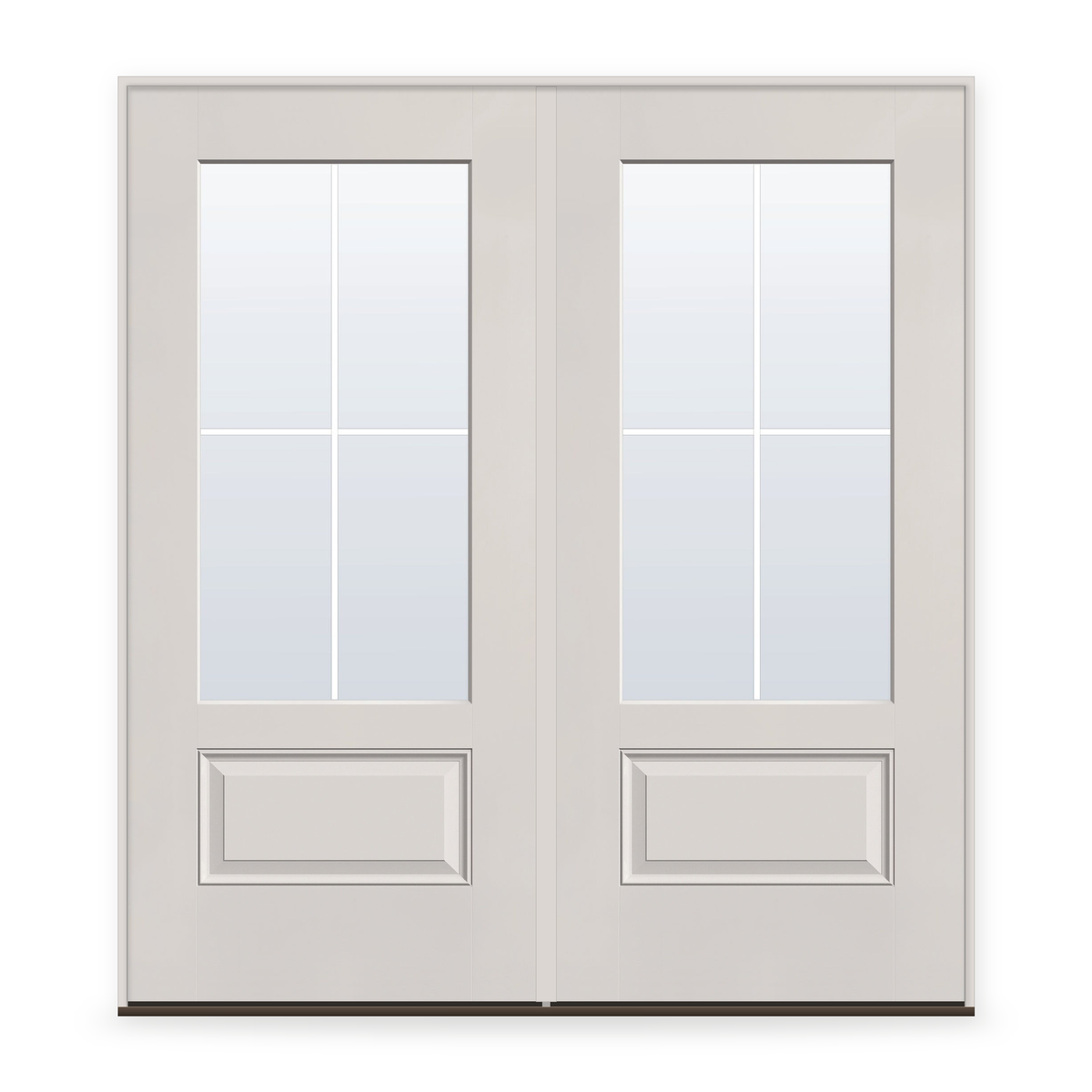 Double Grills Between Glass 4 Light Flush Glazed Fiberglass Entry Door System - 3/4 Lite, White Satin Smooth, White 5/8" Grilles