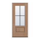 Prehung Grills Between Glass 4 Light Flush Glazed Fiberglass Entry Door System - 3/4 Lite, Tan Woodgrain, Black 5/8" Grilles