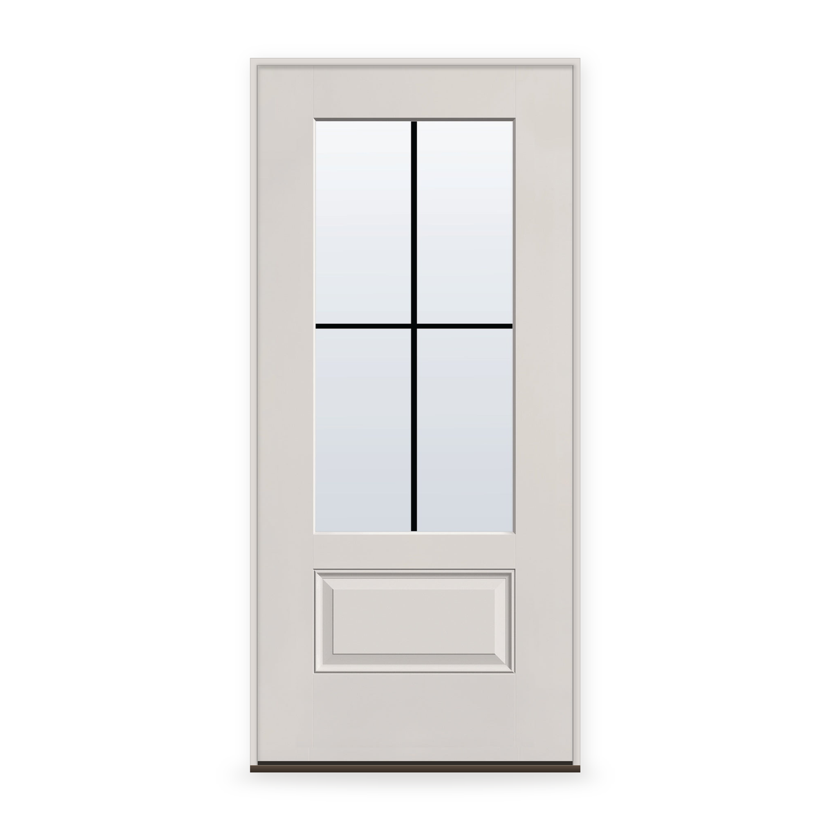 Prehung Grills Between Glass 4 Light Flush Glazed Fiberglass Entry Door System - 3/4 Lite, White Satin Smooth, Black 7/8" Grilles