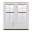 Double Grills Between Glass 4 Light Flush Glazed Fiberglass Entry Door System - 3/4 Lite Shaker, White Satin Smooth, Black 5/8" Grilles