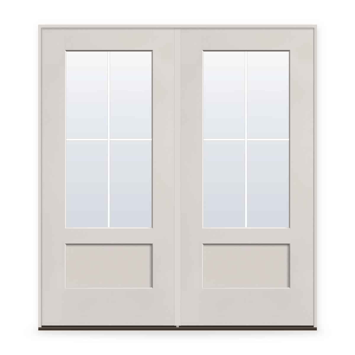 Double Grills Between Glass 4 Light Flush Glazed Fiberglass Entry Door System - 3/4 Lite Shaker, White Satin Smooth, White 5/8" Grilles