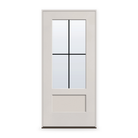 Prehung Grills Between Glass 4 Light Flush Glazed Fiberglass Entry Door System - 3/4 Lite Shaker, White Satin Smooth, Black 7/8" Grilles