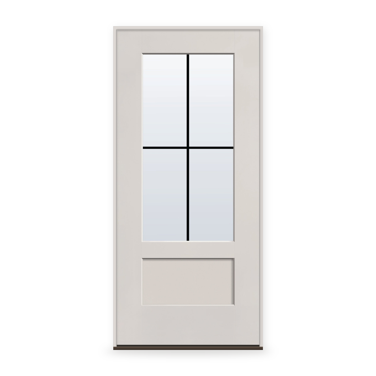 Prehung Grills Between Glass 4 Light Flush Glazed Fiberglass Entry Door System - 3/4 Lite Shaker, White Satin Smooth, Black 7/8" Grilles