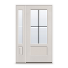 Grills Between Glass 4 Light Flush Glazed Fiberglass Entry Door System with Sidelite - 3/4 Lite Shaker, White Satin Smooth, Black 7/8" Grilles