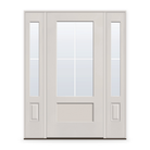 Grills Between Glass 4 Light Flush Glazed Fiberglass Entry Door System with Two Sidelites - 3/4 Lite Shaker, White Satin Smooth, White 5/8" Grilles