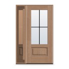 Grills Between Glass 4 Light Flush Glazed Fiberglass Entry Door System with Sidelite - 3/4 Lite, Tan Woodgrain, Black 7/8" Grilles