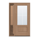 Grills Between Glass 4 Light Flush Glazed Fiberglass Entry Door System with Sidelite - 3/4 Lite, Tan Woodgrain, White 5/8" Grilles