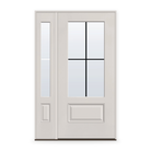 Grills Between Glass 4 Light Flush Glazed Fiberglass Entry Door System with Sidelite - 3/4 Lite, White Satin Smooth, Black 7/8" Grilles