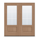 Double Grills Between Glass 6 Light Flush Glazed Fiberglass Entry Door System - 3/4 Lite, Tan Woodgrain