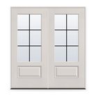 Double Grills Between Glass 6 Light Flush Glazed Fiberglass Entry Door System - 3/4 Lite, White Satin Smooth