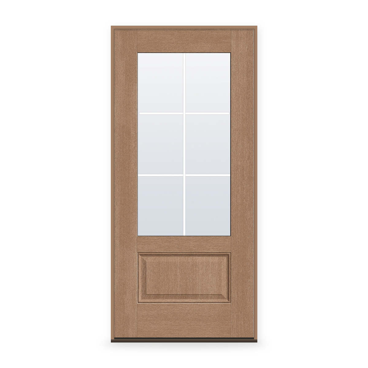 Prehung Grills Between Glass 6 Light Flush Glazed Fiberglass Entry Door System - 3/4 Lite, Tan Woodgrain