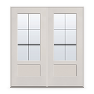Double Grills Between Glass 6 Light Flush Glazed Fiberglass Entry Door System - 3/4 Lite Shaker, White Satin Smooth, Black 5/8" Grilles