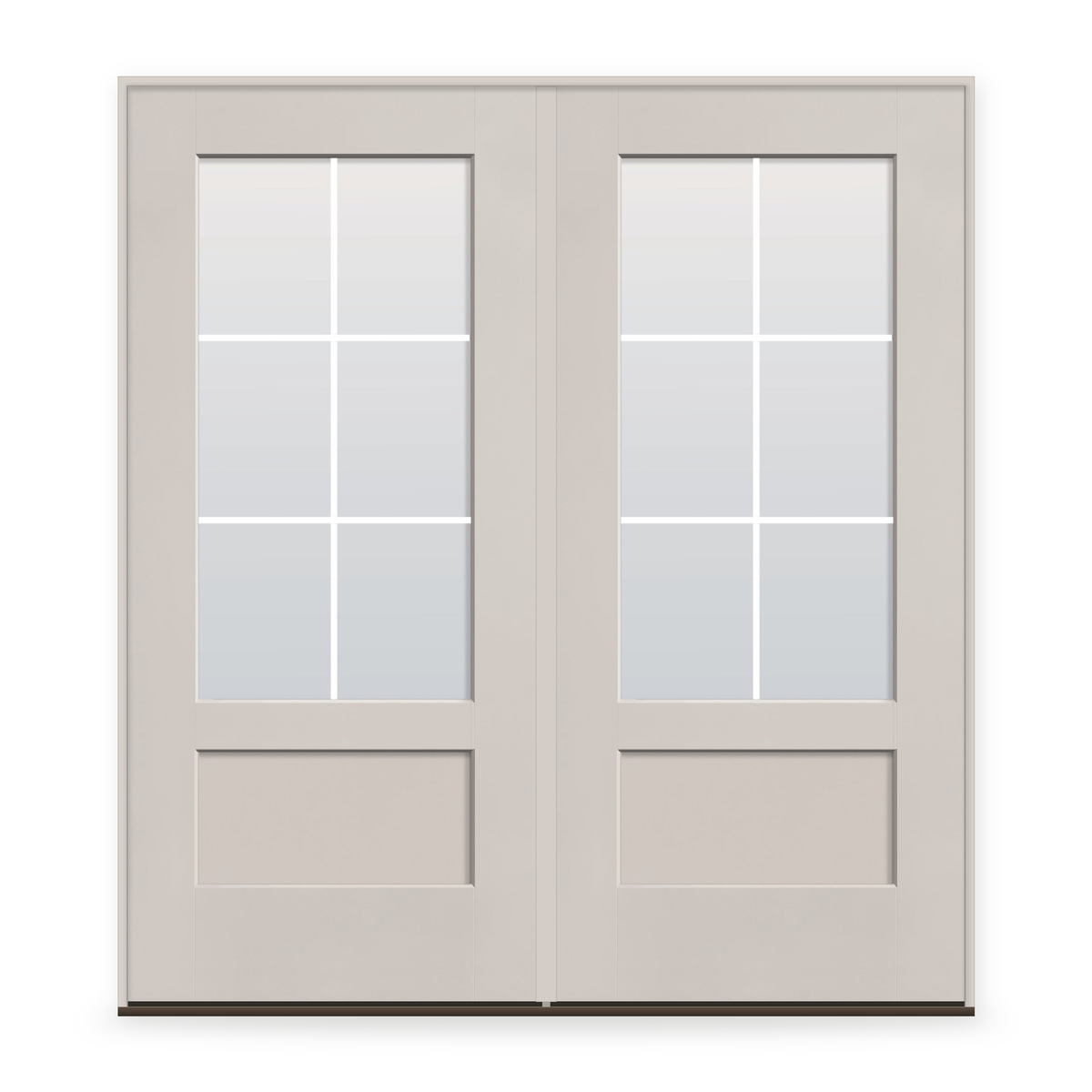 Double Grills Between Glass 6 Light Flush Glazed Fiberglass Entry Door System - 3/4 Lite Shaker, White Satin Smooth, White 7/8" Grilles