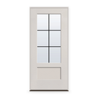 Prehung Grills Between Glass 6 Light Flush Glazed Fiberglass Entry Door System - 3/4 Lite Shaker, White Satin Smooth, Black 7/8" Grilles