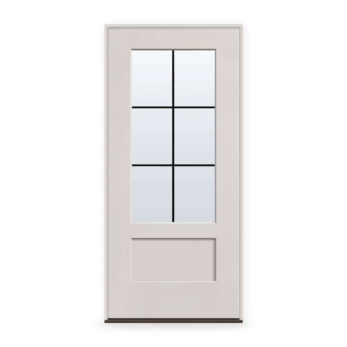 Prehung Grills Between Glass 6 Light Flush Glazed Fiberglass Entry Door System - 3/4 Lite Shaker, White Satin Smooth, Black 7/8" Grilles