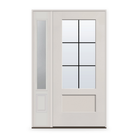 Grills Between Glass 6 Light Flush Glazed Fiberglass Entry Door System with Sidelite - 3/4 Lite Shaker, White Satin Smooth, Black 7/8" Grilles