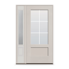 Grills Between Glass 6 Light Flush Glazed Fiberglass Entry Door System with Sidelite - 3/4 Lite Shaker, White Satin Smooth, White 7/8" Grilles