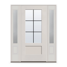 Grills Between Glass 6 Light Flush Glazed Fiberglass Entry Door System with Two Sidelites - 3/4 Lite Shaker, White Satin Smooth, Black 5/8" Grilles