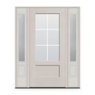 Grills Between Glass 6 Light Flush Glazed Fiberglass Entry Door System with Two Sidelites - 3/4 Lite Shaker, White Satin Smooth, White 5/8" Grilles