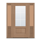 Grills Between Glass 6 Light Flush Glazed Fiberglass Entry Door System with Two Sidelites - 3/4 Lite, Tan Woodgrain