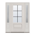 Grills Between Glass 6 Light Flush Glazed Fiberglass Entry Door System with Two Sidelites - 3/4 Lite, White Satin Smooth